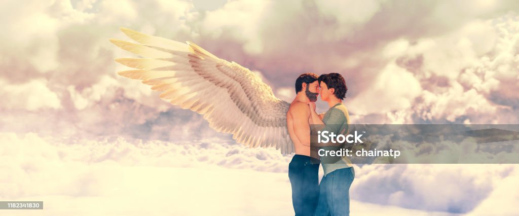 Isolere lunge modstå Liebe Vom Himmel Gay Fantasie Romantische Konzeptuell 3d Illustration 3d  Figuren Stockfoto und mehr Bilder von Engel - iStock