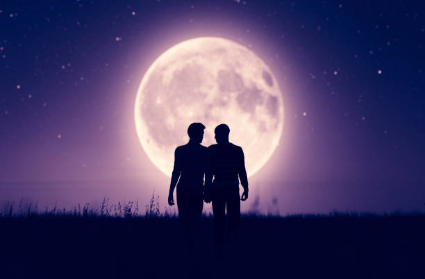 istock Gay couples under the moonlight,3d rendering 1182341887