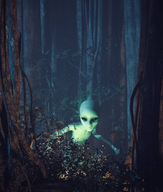 istock An alien in mystic forest,3d illustration 1182342909