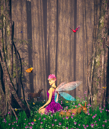The forest's tales,Little pixie in magical forest,3d illustration