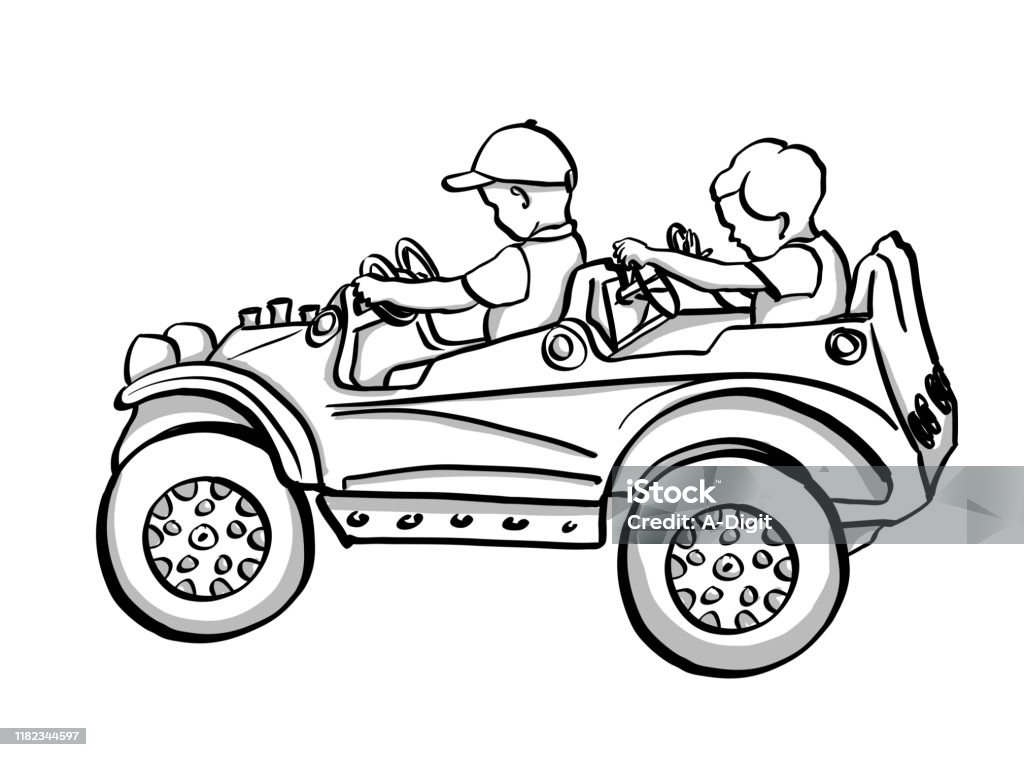 Tkid Rides Drawing Ride Kiddies Car Stock Illustration - Download Image Now - Art, Black ...