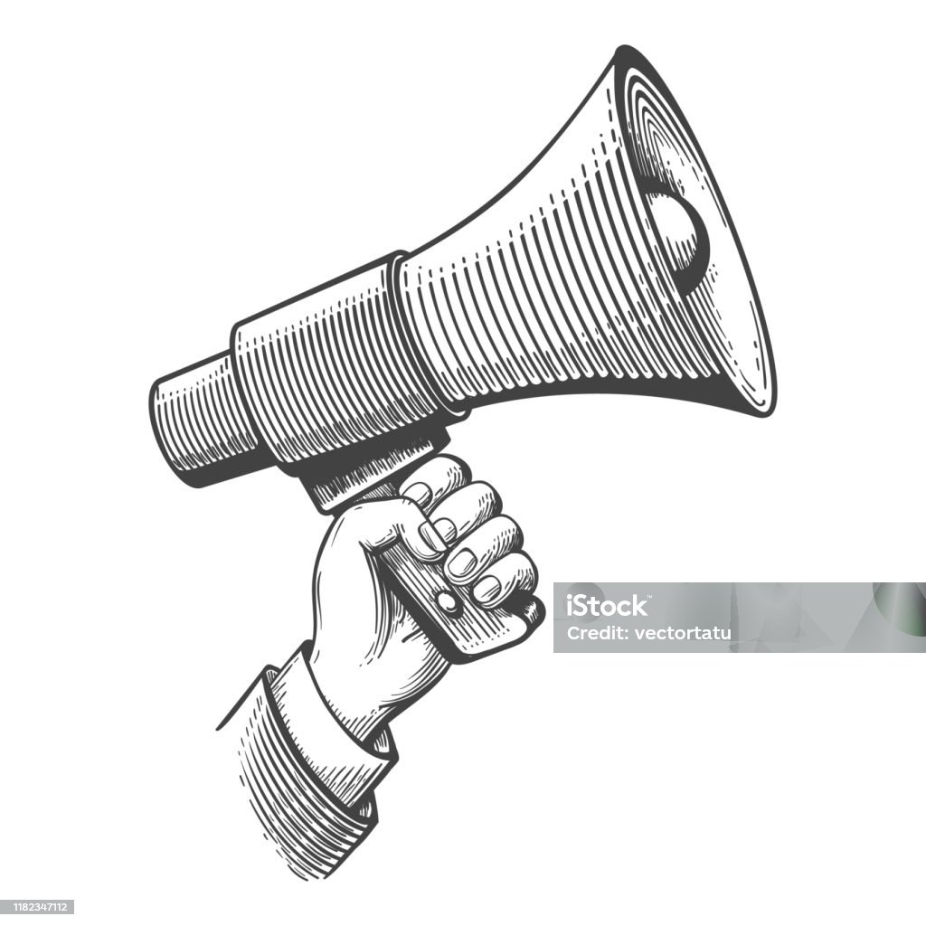 Megaphone gravure schets - Royalty-free Megafoon vectorkunst