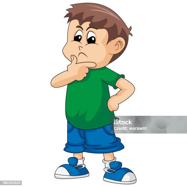 A Boy Is Thinking Cartoon Vector Illustration Stock Illustration - Download  Image Now - Boys, Intelligence, Sulking - iStock