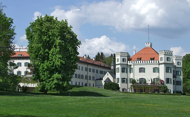 castle named Schloss Possenhofen in Bavaria (Germany) in Sunny ambiance. The famous empress \