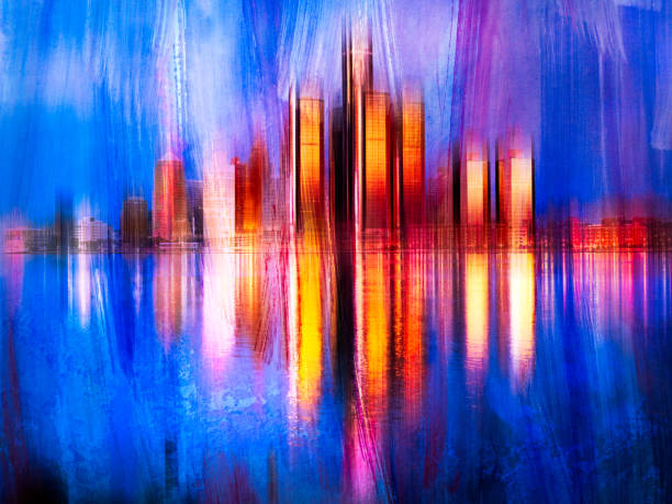 Detroit, Michigan - Painterly Skyline