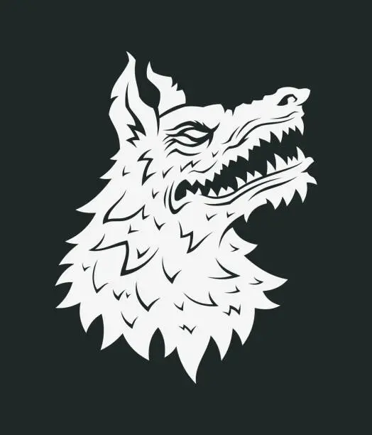 Vector illustration of Wolf head cut out silhouette. Angry dog icon