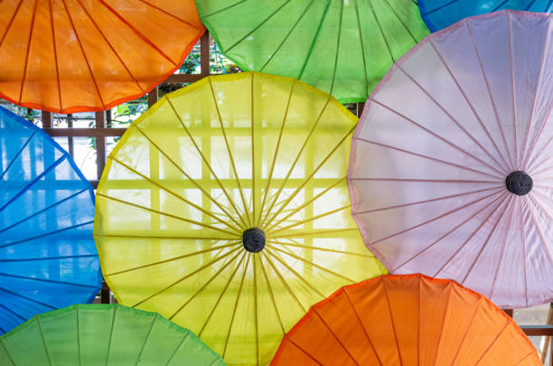 istock Wall from colorful traditional Thai umbrellas 1182362273
