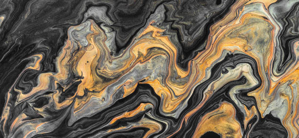 istock Golden and black wave pattern. Luxury Marbleized effect. Acrylic Fluid Art. Banner format 1182363991