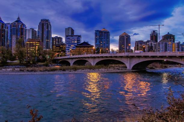 istock Night Views Of The Bow River By Downtown Calgary 1182364768