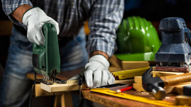 istock Craftsman at work on wooden boards. Carpentry. 1182364777
