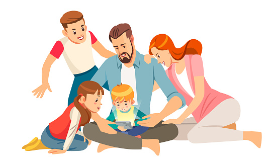 Cheerful Young Family With Kids Laughing Watching Funny Video On Smartphone  Sitting Together Parents With Children Enjoying Playing Games Or  Entertaining Using Mobile Apps On Phone At Home Stock Illustration -  Download