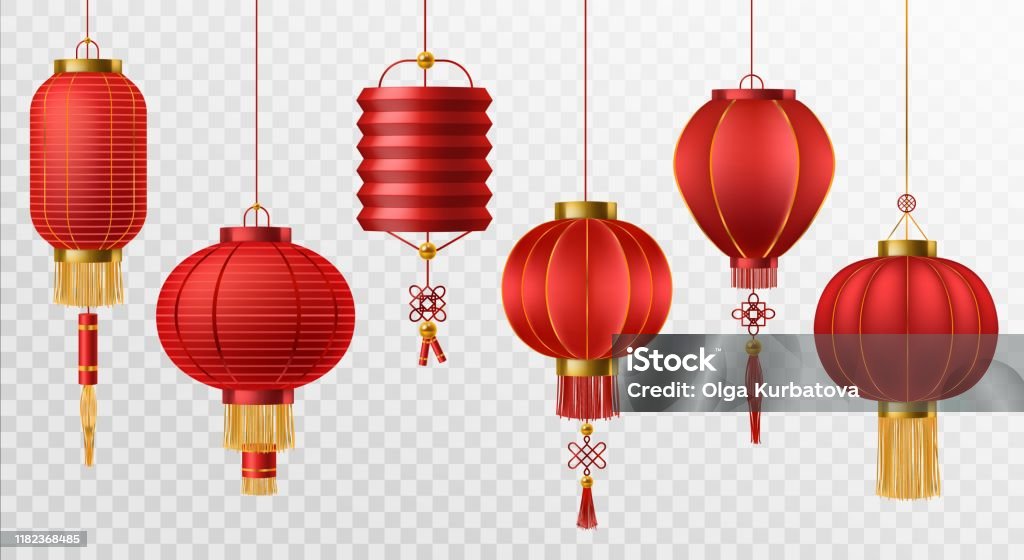 Chinese Lanterns Japanese Asian New Year Red Lamps Festival 3d Chinatown Traditional Realistic Element Vector Stock Illustration - Download Image Now - iStock