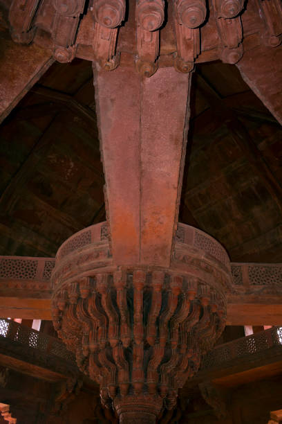 Fatehpur Sikri, Agra, India. Agra, Uttar Pradesh / India - February 7, 2012 : The Interior view of the central pillar of the Diwan-E-Khas or Hall of Private Audince in the courtyard of the Jodhabai's palace in Fatehpur Sikri, Agra. jodha bai's palace stock pictures, royalty-free photos & images