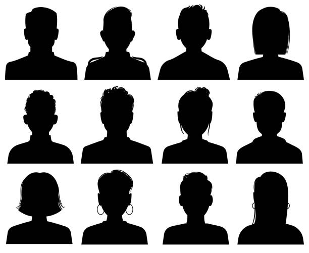 Silhouette heads. Male and female head avatars, office professional profiles. Anonymous faces portraits, black outline photo vector set Silhouette heads. Male and female head avatars, office professional profiles. Anonymous faces portraits, black outline photo vector unknown faceless set user profile stock illustrations