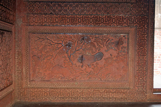 Fatehpur Sikri, Agra, India. Agra, Uttar Pradesh / India - February 7, 2012 : Beautifuly carved wall in the Turkish Sultan's house in the courtyard of the Jodhabai's palace in Fatehpur Sikri, Agra. jodha bai's palace stock pictures, royalty-free photos & images