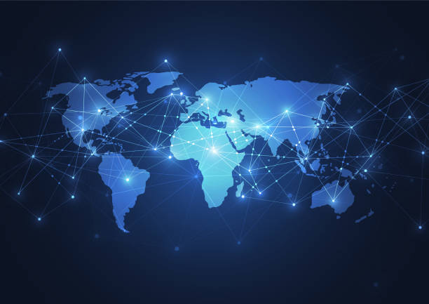 istock Global network connection. World map point and line composition concept of global business. Vector Illustration 1182369909