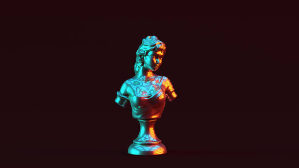 istock Silver Lady Bust Sculpture with Red Orange and Blue Green Moody 80s lighting Front 1182371192