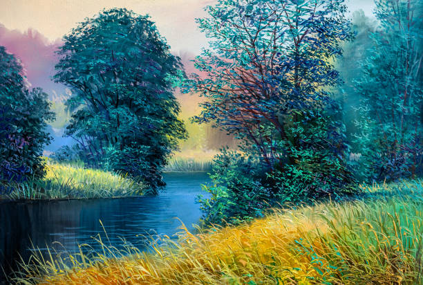 istock Oil painting landscape - colorful forest 1182372703