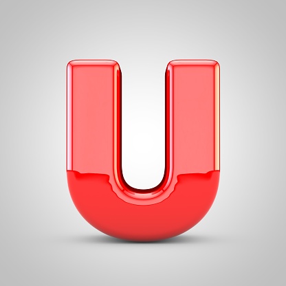 3d rendering of letter U with red fluffy hairy fur uppercase alphabet white background