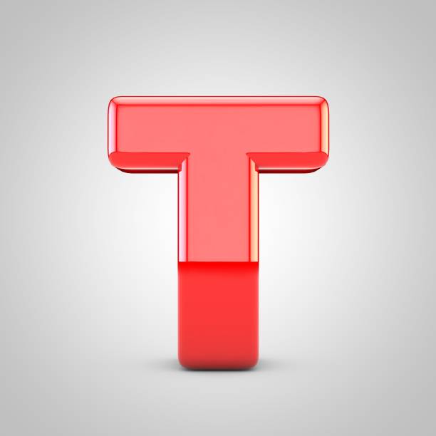 Capital letter T. Uppercase. Red fluffy and furry font. 3D rendering