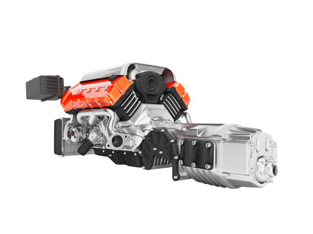 istock Car engine with air filters and manifold gearbox 3d render on white background no shadow 1182375867