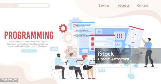 Coding Ipage Programming And Coding Service Flat Landing Page Stock Illustration ...