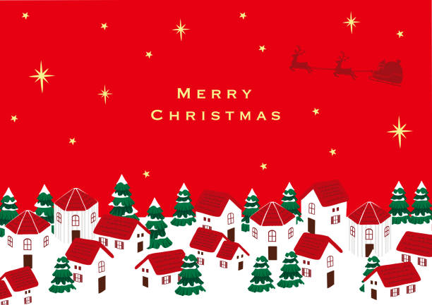 ilustrações de stock, clip art, desenhos animados e ícones de christmas landscape and santa claus on a sleigh vector illustration. - christmas house