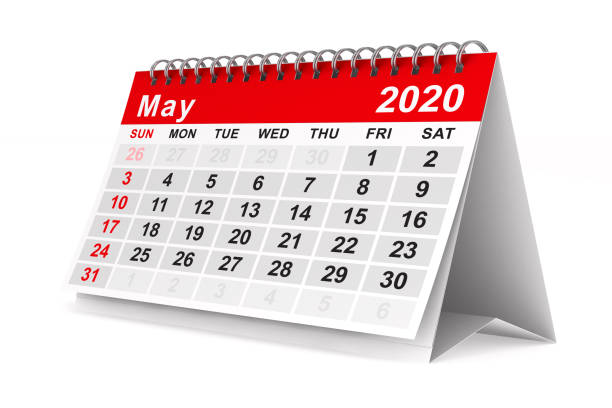 2020 anno. calendario per maggio. illustrazione 3d isolata - may calendar month three dimensional shape foto e immagini stock