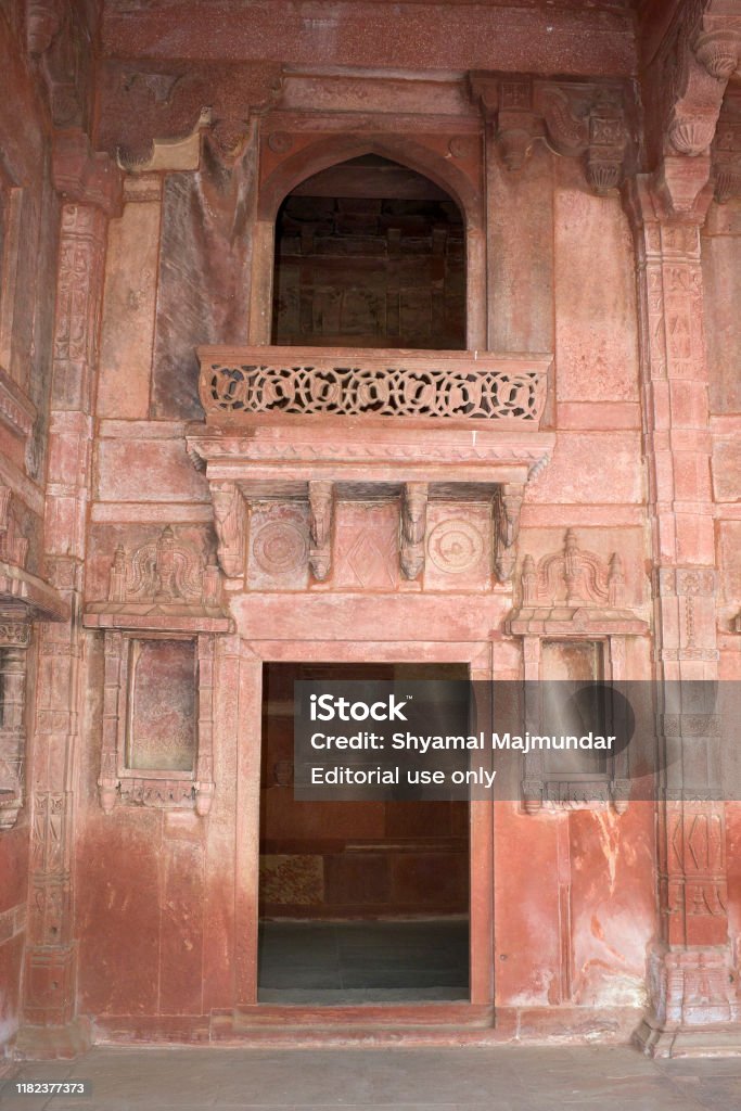 Fatehpur Sikri, Agra, India. Agra, Uttar Pradesh / India - February 7, 2012 : An architectural interior view of the Jodhabai palace in Fatehpur Sikri, Agra. Arch - Architectural Feature Stock Photo