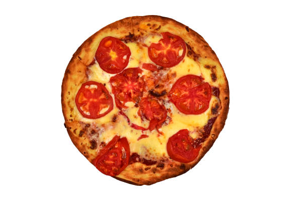 istock Pizza with sauce, cheese and tomatoes isolated on white background 1182378428