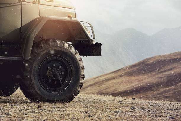 istock Close up off-road 4x4 car wheel 1182378597