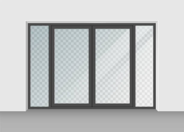 door with transparent glass isolated on background. Vector illustration. door with transparent glass isolated on background. Vector illustration. Eps 10. wide window stock illustrations
