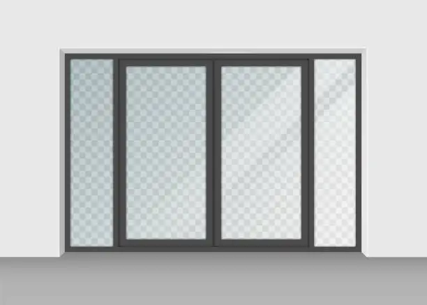 Vector illustration of door with transparent glass isolated on background. Vector illustration.