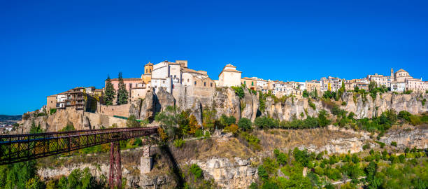 Cuenca skyline from Puente San Pablo bridge Saint Paul in Spain of Castile La Mancha