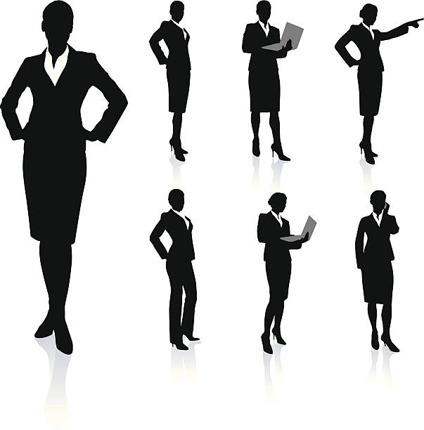 Young business woman silhouettes vector art illustration