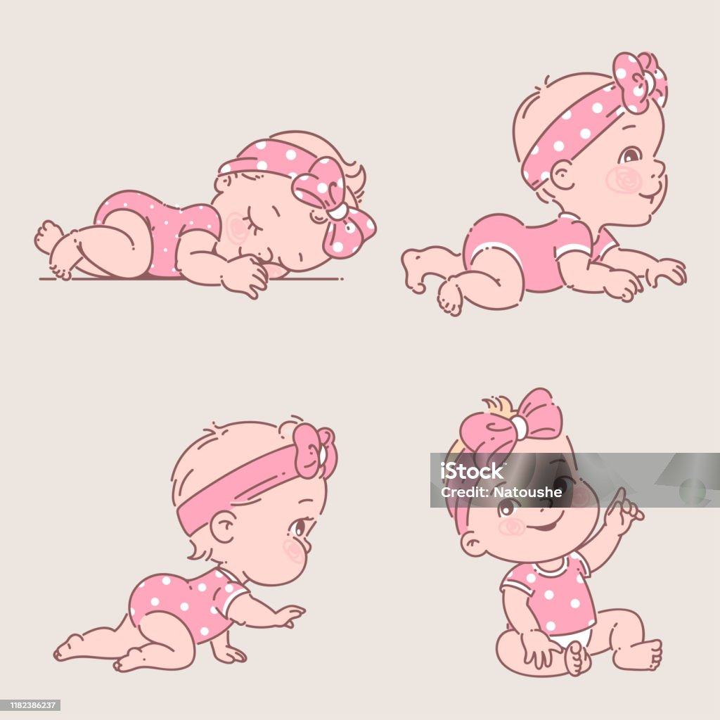 Set With Baby Girl In Clothes Stock Illustration - Download Image ...