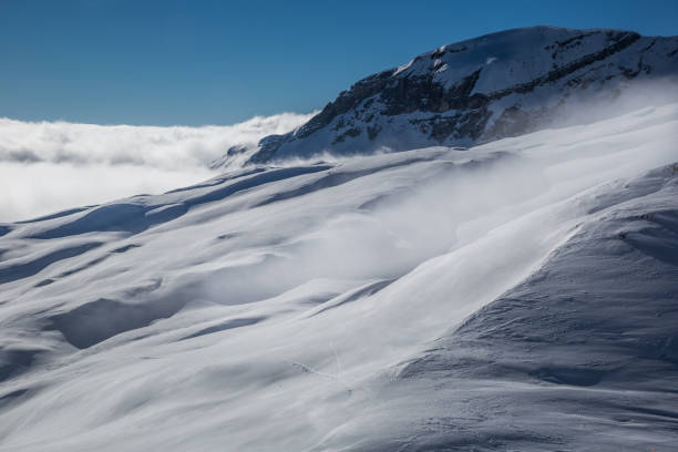 istock Panorama of mountains rising from the clouds 1182386434
