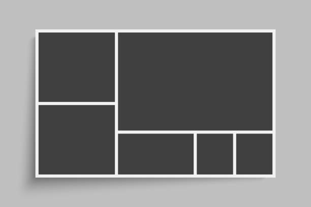 Vector empty collage board six images, photos Templates collage six frames photos parts, picture or illustration. Vector frames. Board and branding Presentation. Creative theme. Moodboard. 6 photos. Poster frame mockup. Collage concept. number 6 photos stock illustrations