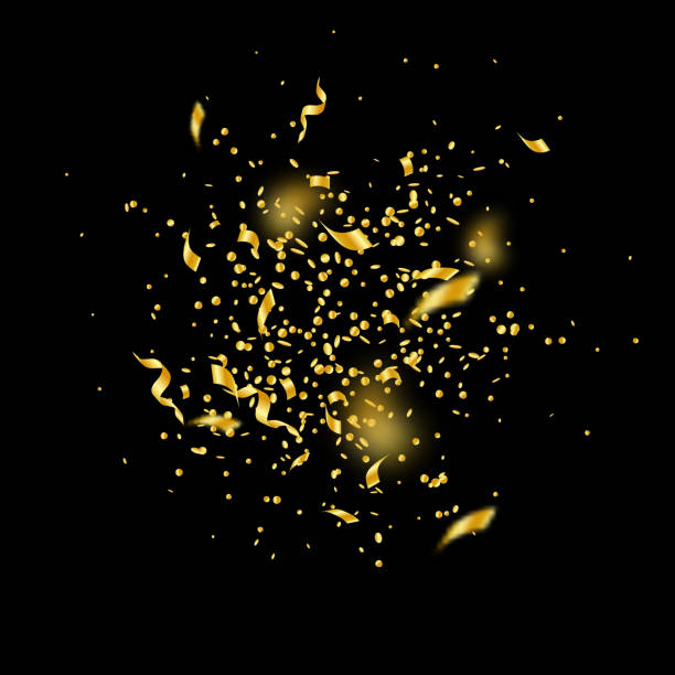 istock Streamers and confetti. Gold tinsel and foil ribbo 1182388663