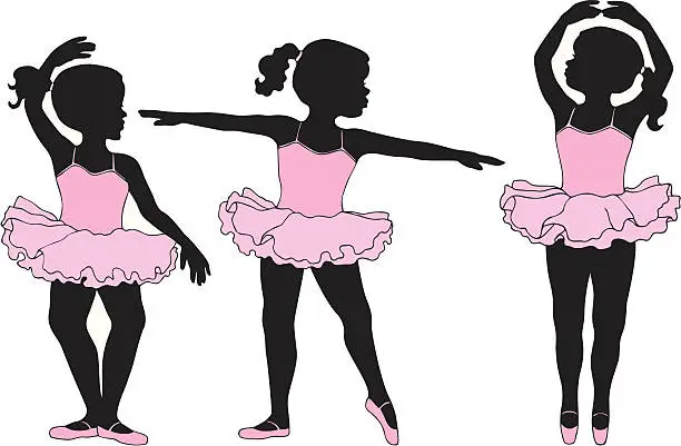 Vector illustration of Little girl ballet dancers in silhouette