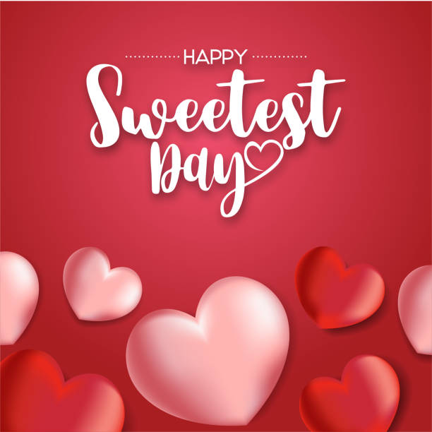 istock Happy Sweetest Day banner, lettering with heart shaped balloons. Vector 1182390095