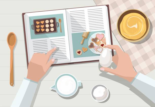 Woman baking. Baking utensils and cooking ingredients for tarts, cookies, dough and pastry. Top view. Woman baking. Baking utensils and cooking ingredients for tarts, cookies, dough and pastry. Top view. Vector Illustration rolling dough stock illustrations