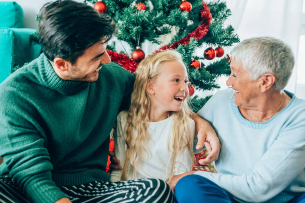 istock Three generation family christmas portrait. 1182391201