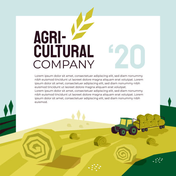 illustrazioni stock, clip art, cartoni animati e icone di tendenza di modello di progettazione di società agricole - agriculture field tractor landscape