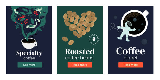 illustrazioni stock, clip art, cartoni animati e icone di tendenza di set di striscioni con caffè - internet cafe coffee coffee bean backgrounds