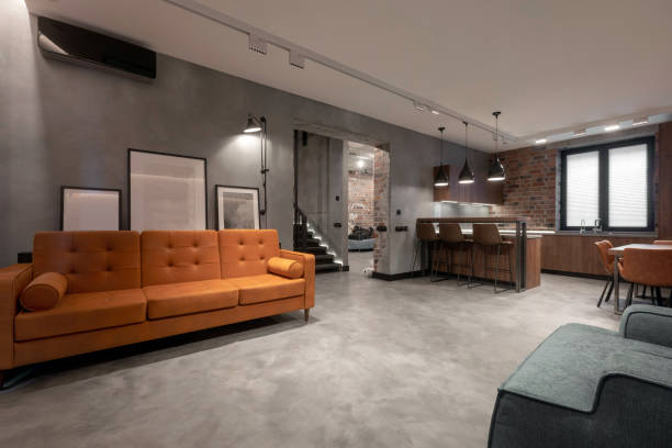 istock Cozy interior design of contemporary light spacious studio apartment 1182393746