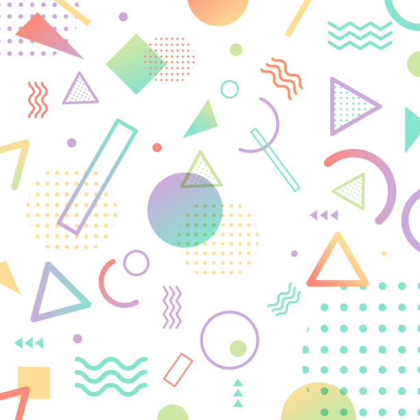 istock Abstract pattern pastel color geometric shapes elements style of 80's on white background. 1182394522