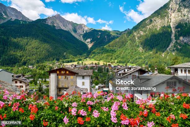Chamonix And Mont Blanc Mountain Range At Sunny Day France Stock Photo - Download Image Now