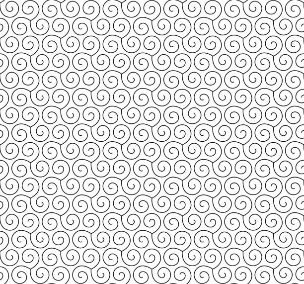 ilustrações, clipart, desenhos animados e ícones de linha espiral tripla símbolo preto no fundo sem emenda elegante branco do teste padrão - celtic pattern