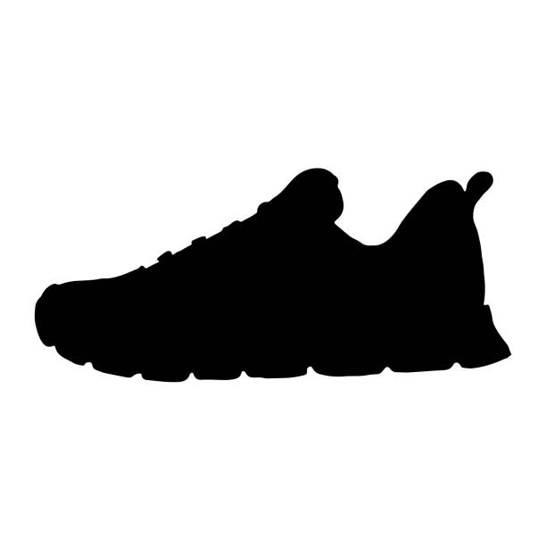 133-Texture [Ð¿ÑÐµÐ¾Ð±ÑÐ°Ð·Ð¾Ð²Ð°Ð½Ð½ÑÐ¹] Running shoe icon. Sneaker silhouette. Running typography. Vector illustration sneakers stock illustrations